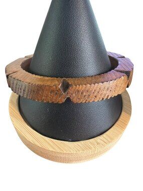 Vintage Handcrafted Wood Bangle Bracelet Carved Tribal Rustic Chunky Estate 8"